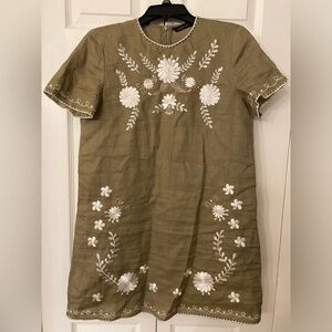 Zara Embroidered Linen Dress sz Small